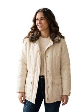 Lauren Ralph Lauren Goose Down Hidden Hood Faux Fur Collar Jacket Size PM